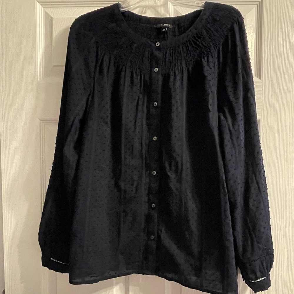 NWOT Talbots Deep Navy Button-Up Collarless Blouse Size XL